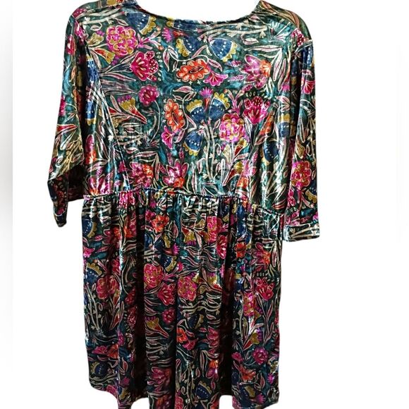 Natural Life Stella Velvet Burnout Mini Dress Dark Floral Oversized Size Medium - Picture 3 of 5